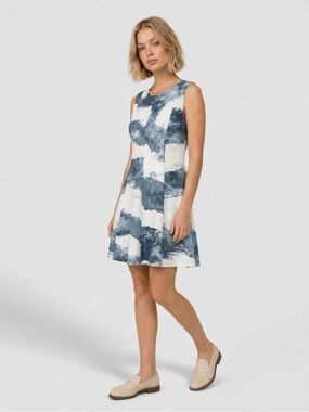 NIC+ZOE Blue and Cream Sleeveless Fit & Flare Dress